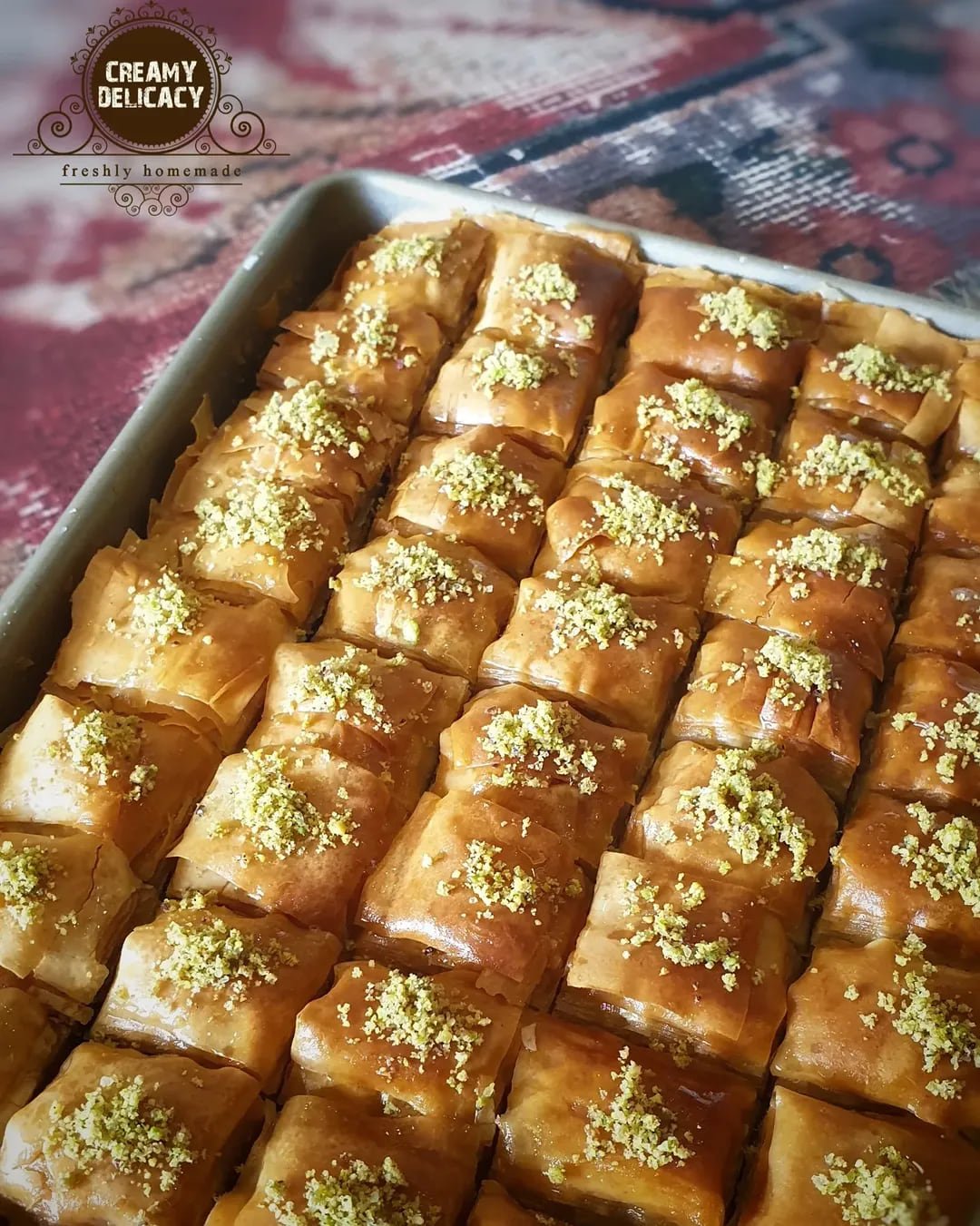 Trays of pistachio baklava