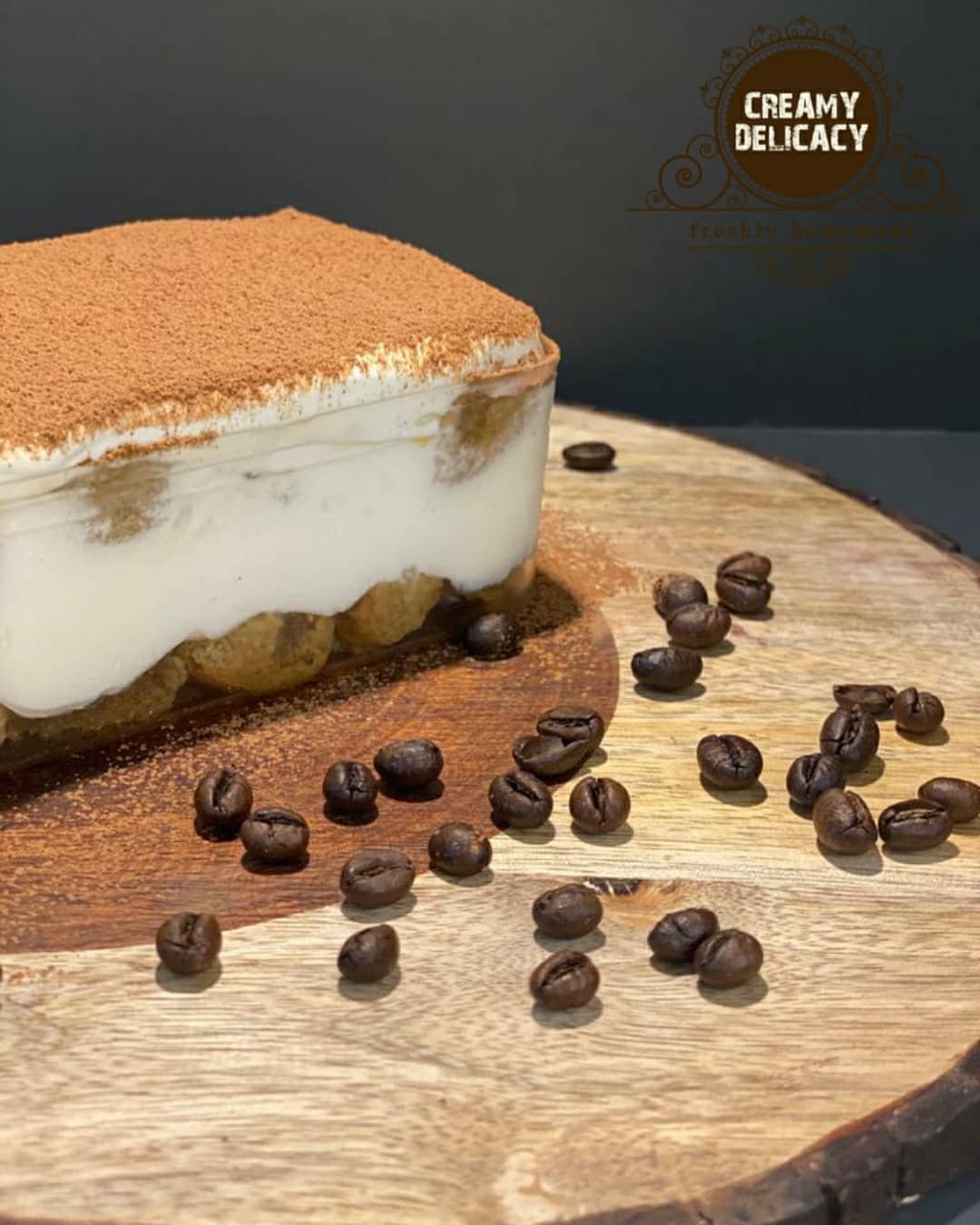 Tiramisu with coffee beans